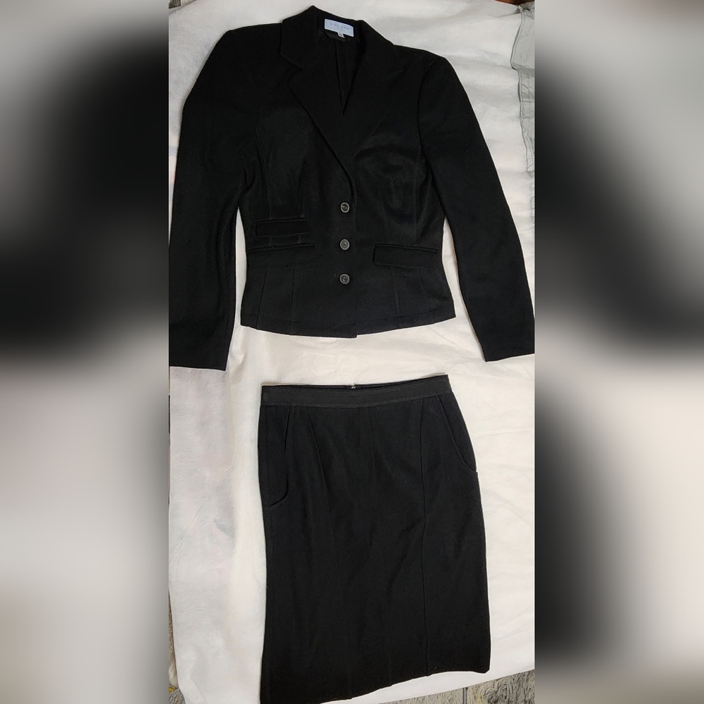 Strenesse Blue Wool Blazer Pencil Skirt Suit